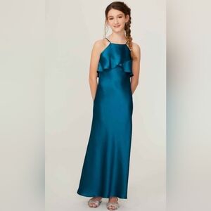 Mori Lee Jr Bridesmaid Satin Dress Emerald Green Size 16